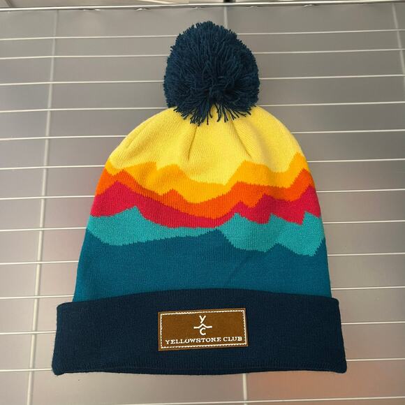 Yellowstone Club YC Unisex Beanie Hat Montana MT Blue Yellow Ski Snow NWOT RARE - Picture 1 of 12